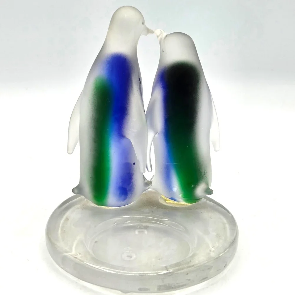 Penguin Tealight Candle Holder Partylite Frosted Clear Blue Green Glass‎